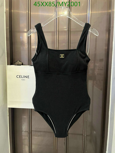 Chanel Women's Elegant Black Ribbed One-Piece Swimsuit with Gold Logo 7 Chanel Women's Elegant Black Ribbed One-Piece Swimsuit with Gold Logo