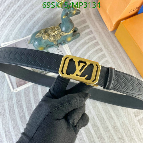 Louis Vuitton Men's Black Cowhide Belt with Gold LV Buckle - 3.5CM Width