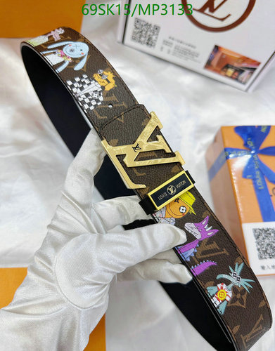 Louis Vuitton Reversible Belt with LV Buckle & Cartoon Print, Cowhide Leather