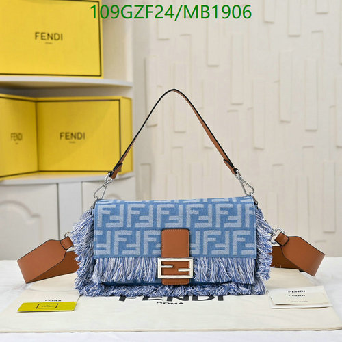 Fendi Baguette Denim Fringed Shoulder Bag - Iconic FF Monogram Design