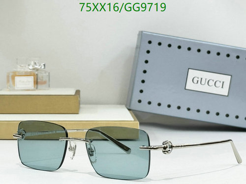 Gucci GG9719 Square Rimless Sunglasses for Men & Women with Blue Lenses