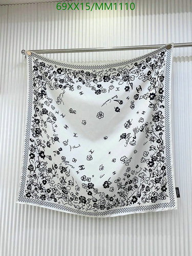 Elegant Chanel Silk Scarf - Black & White Floral Print 90x90CM