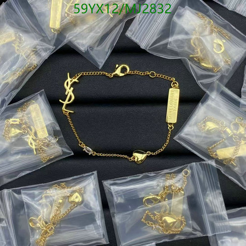 Yves Saint Laurent YSL Heart Charm Gold-Tone Bracelet with Logo Tag
