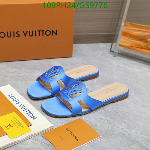 Louis Vuitton Women's Flat Sandals - Elegant Blue Slides with Monogram Detail