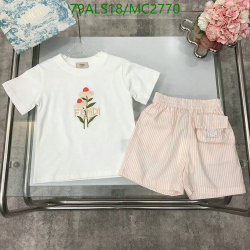 Fendi Kids Floral Embroidered T-Shirt & Striped Shorts Set - White/Pink