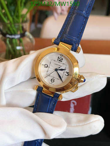 Cartier Pasha de Cartier 35mm Gold-Tone Watch with Blue Leather Strap