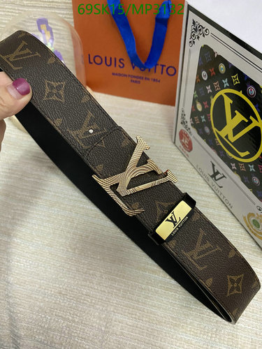 Louis Vuitton Monogrammed Cowhide Belt with Gold-Tone Buckle - MP3132 25 Louis Vuitton Monogrammed Cowhide Belt with Gold-Tone Buckle - MP3132