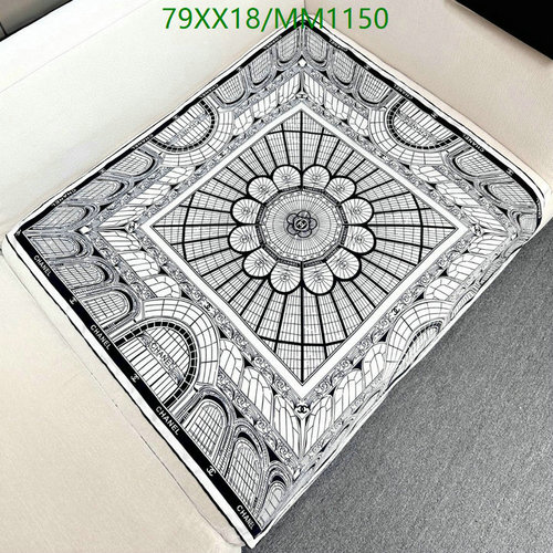 Chanel Silk Scarf 90x90CM - Elegant Black & White Architectural Print