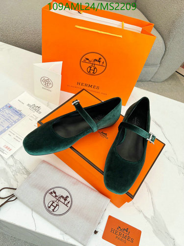 Products 1 Hermes Women's Emerald Green Velvet Mary Jane Flats with Buckle