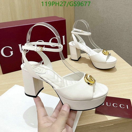 Gucci Women's White Platform Sandals with Gold-Tone GG Hardware - 8CM Heel