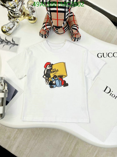 Fendi Kids' Playful Cartoon Print Short Sleeve T-Shirt - White Cotton Tee