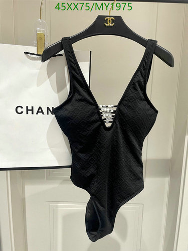 Chanel Women's Black Textured Swimsuit with Pearl Embellishment - MY1975