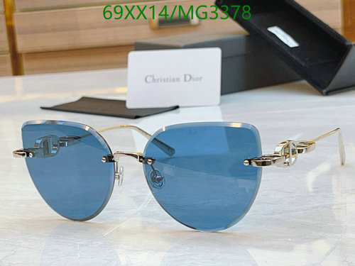 Dior Rimless Cat-Eye Sunglasses with Blue Lenses & CD Logo Temples