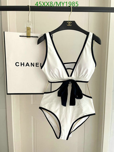 Chanel Elegant Contrast Trim One-Piece Swimsuit for Women