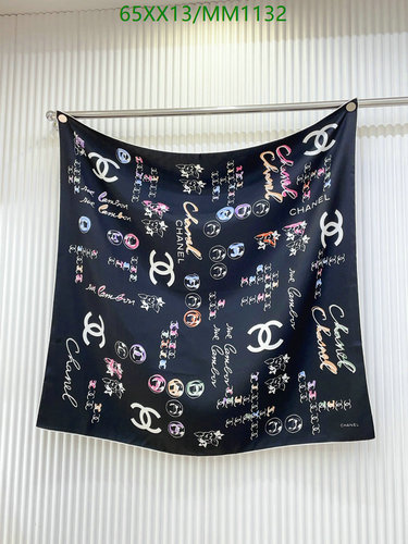 Chanel Silk Scarf 90x90CM - Elegant Black Design with Iconic Logos
