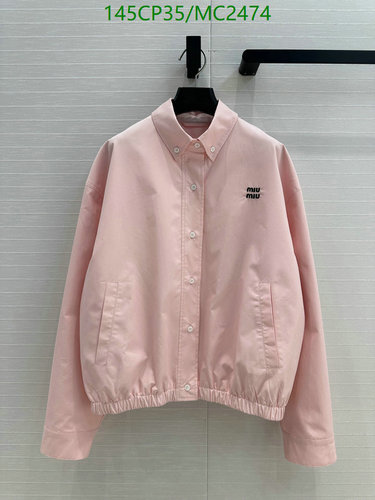 Products 11 Miu Miu Women's Pink Collared Bomber Jacket with Embroidered Logo