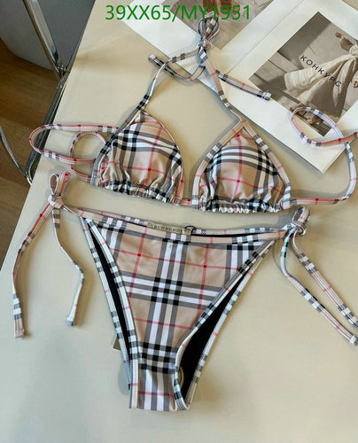 Burberry Women's Classic Beige Plaid Triangle Bikini Swimsuit Set