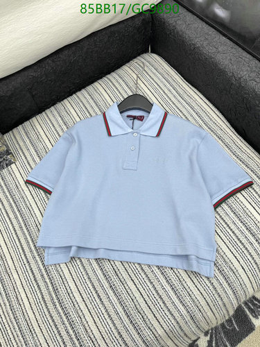 Gucci Women's Cropped Polo Shirt - Light Blue Cotton with Red Trim