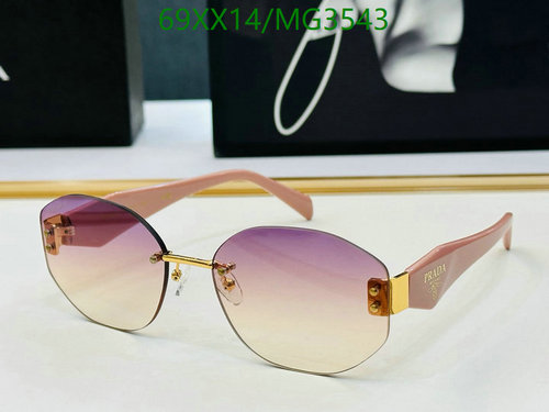 Prada MG3543 Rimless Pink Sunglasses Oval Gradient Lens, 62-18-145