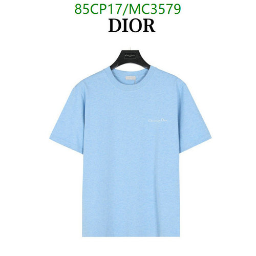 Dior Men's Light Blue Cotton T-Shirt with Embroidered Logo, Sizes S-XL