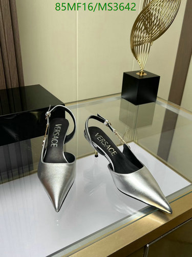 Versace Women's Pointed Toe Slingback Heels - Silver Cowhide & Sheepskin