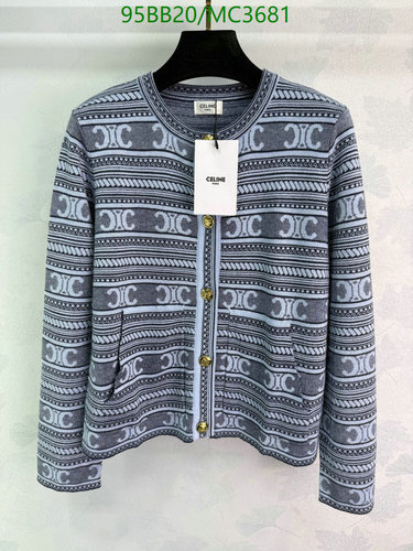 Celine Women's Wool Blend Cardigan with Triomphe Pattern and Gold Buttons