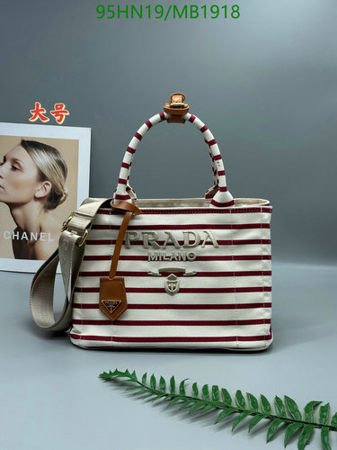 Prada Milano Striped Canvas & Leather Tote Bag for Everyday Chic
