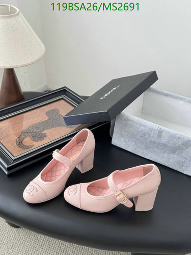Chanel Mary Jane Block Heel Pumps in Pink Sheepskin with Leather Sole