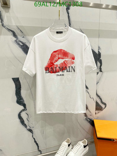 Balmain Women's White Lip Print Logo T-Shirt - Short Sleeve Crew Neck Top