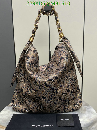 Yves Saint Laurent Paisley Hobo Bag - Canvas & Leather Shoulder Bag, 42x50CM