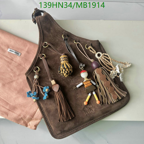 Miu Miu Hobo Bag - Genuine Leather Shoulder Bag with Tassel Charms