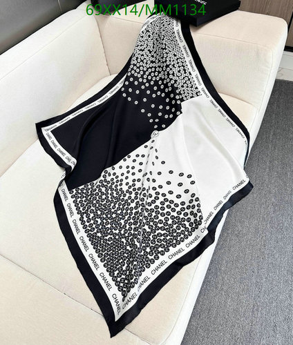 Chanel Luxury Silk Scarf - Elegant Black & White Design, 90x90cm