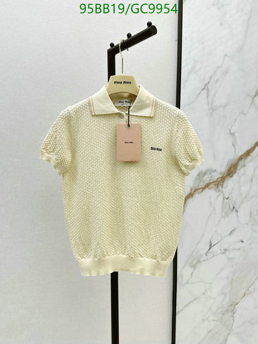 Miu Miu Women's Knitted Polo Shirt - Chic Cotton Short Sleeve Top