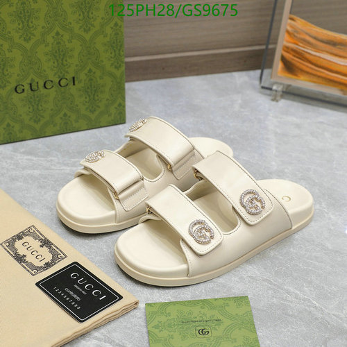 Gucci Women's Double G Crystal-Embellished Leather Slide Sandals