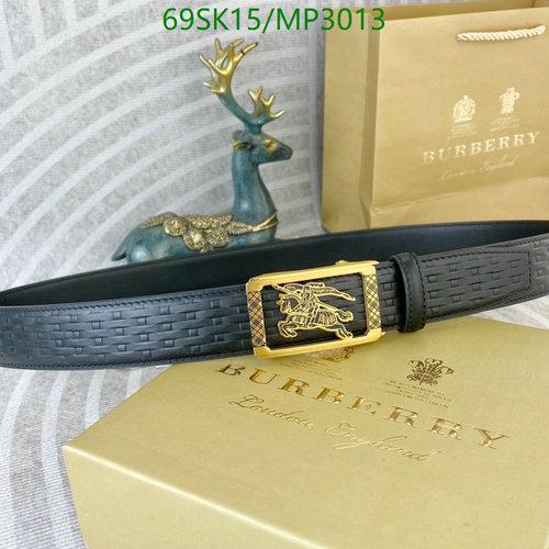 Burberry Men's Cowhide Leather Belt with Gold-Tone Buckle - Black, 3.5CM Width
