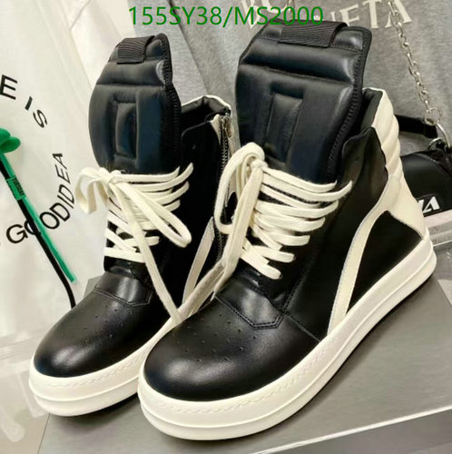 RICK OWENS Men's High-Top Leather Sneakers - Stylish Black & White EU35-47