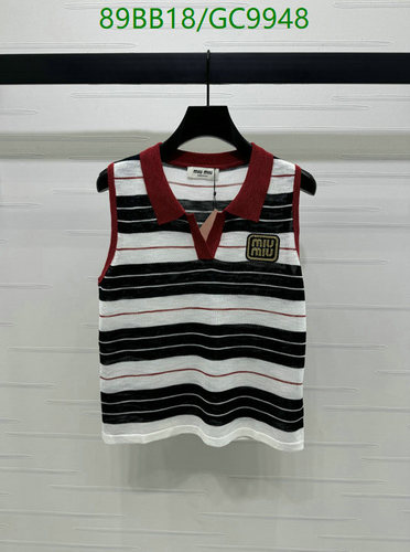 Miu Miu Women's Striped Knitted Sleeveless Polo Top with Logo Patch