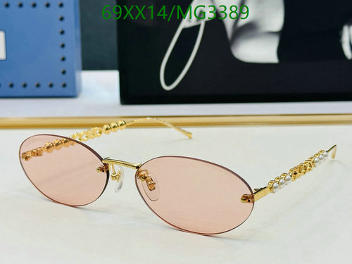 Gucci Rimless Oval Sunglasses with Pearl Embellishments - Pink Lenses