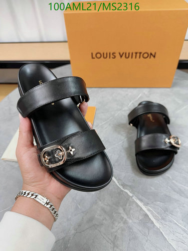 Louis Vuitton Unisex Black Leather Revival Flat Mules Sandals EU35-46 32 Louis Vuitton Women's Pillow Comfort Flat Sandals - Black Sheepskin & Cowhide