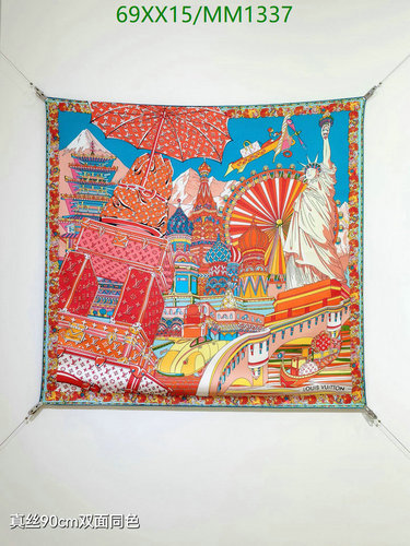 Louis Vuitton Silk Scarf 90CM: Vibrant Travel-Inspired Design for Women