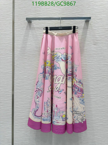 Dior Pink Map Print Pleated Skirt - Elegant A-Line Midi Skirt for Women