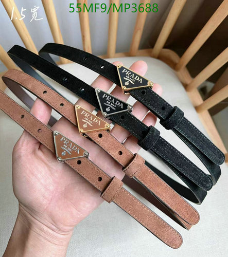 Prada Women's Suede Leather Belt with Triangle Logo Buckle, 1.5CM Width