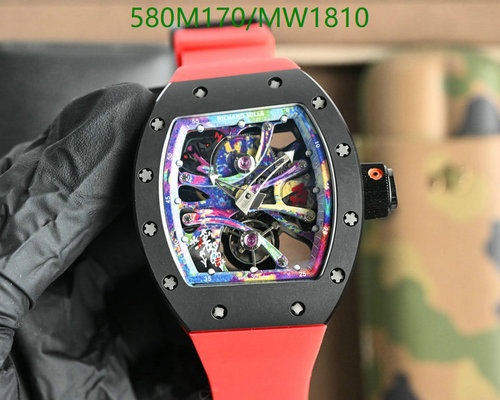 Products 12 Richard Mille MW1810 Automatic Mechanical Watch - Vibrant Skeleton Dial & Red Strap