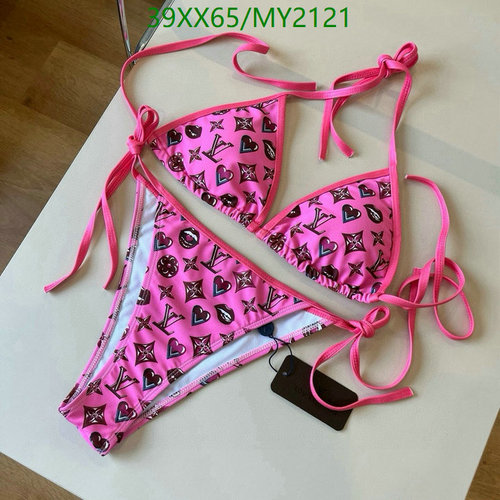 Louis Vuitton Pink Monogram Hearts Triangle Bikini Swimsuit - S-XL