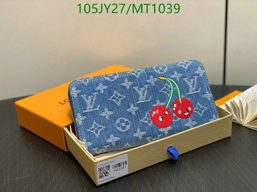 Louis Vuitton Zippy Wallet in Monogram Denim with Cherry Blossom Appliqué