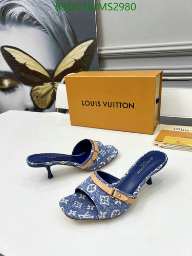 Louis Vuitton Women's Denim Monogram Mules - Elegant Kitten Heel Sandals