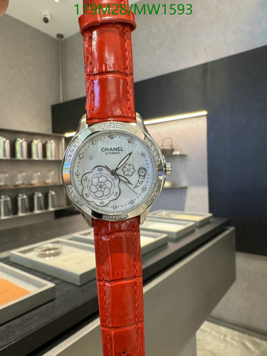 Chanel Automatic Stainless Steel Watch with Red Alligator-Embossed Strap