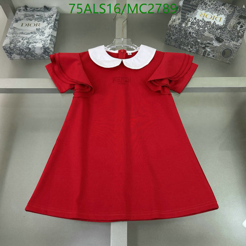 Fendi Kids' Red Dress with Peter Pan Collar - Elegant Short Sleeve Children's Clothing