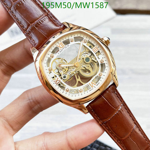 Cartier Automatic Mechanical Watch - Rose Gold Case with Brown Leather Strap