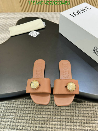 Loewe Women's Genuine Leather Slides with Gold-Tone Anagram Detail